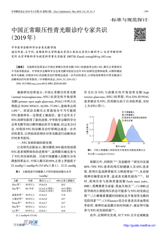 【期刊推荐】中国正常眼压性青光眼诊疗专家共识（2019年）