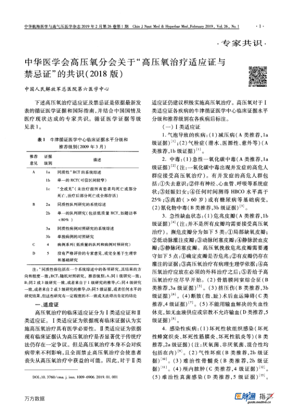 【期刊推荐】中华医学会高压氧分会关于“高压氧治疗适应证与禁忌证”的共识(2018版)