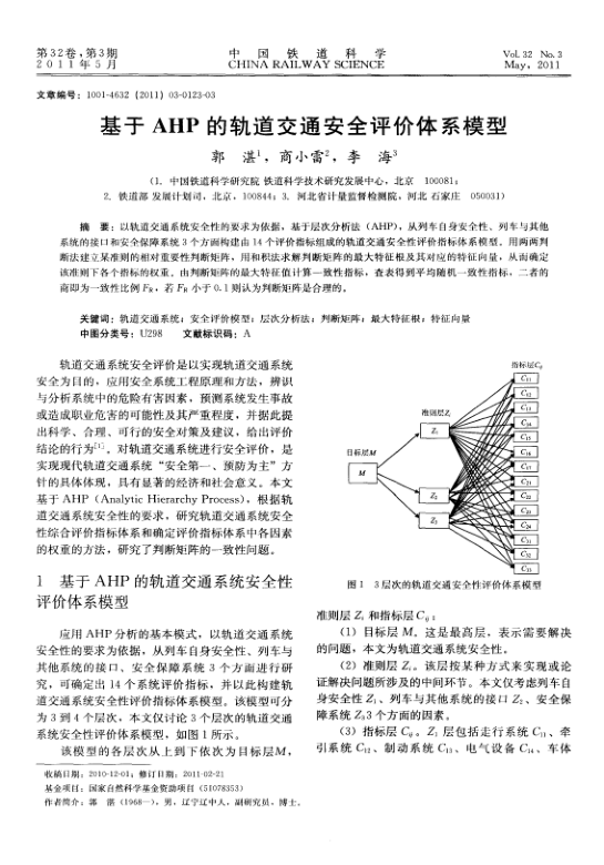 【期刊推荐】基于AHP的轨道交通安全评价体系模型