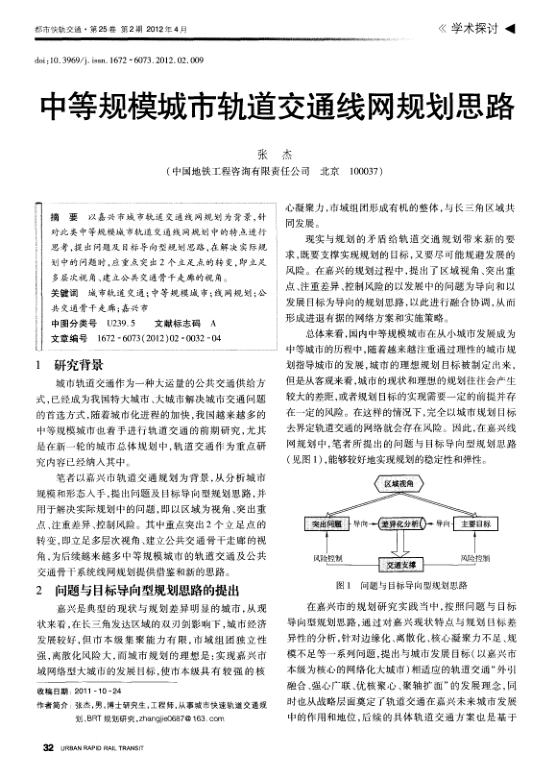 【期刊推荐】中等规模城市轨道交通线网规划思路