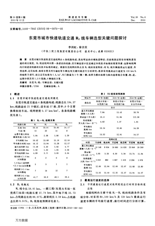 【期刊推荐】东莞市城市快速轨道交通R2线车辆选型关键问题探讨