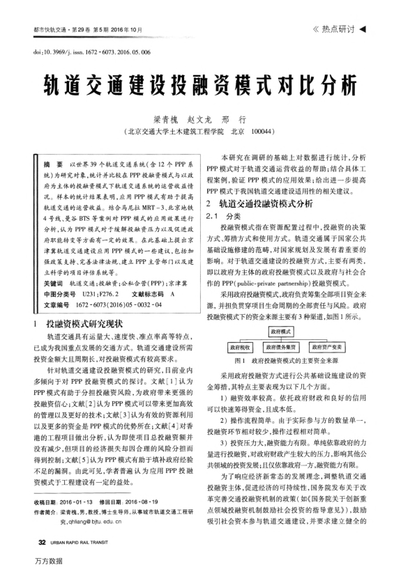 【期刊推荐】轨道交通建设投融资模式对比分析